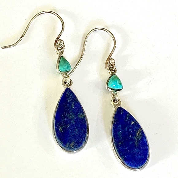 Lapis & Turquoise Sterling Silver Earrings - Picture 3 of 3